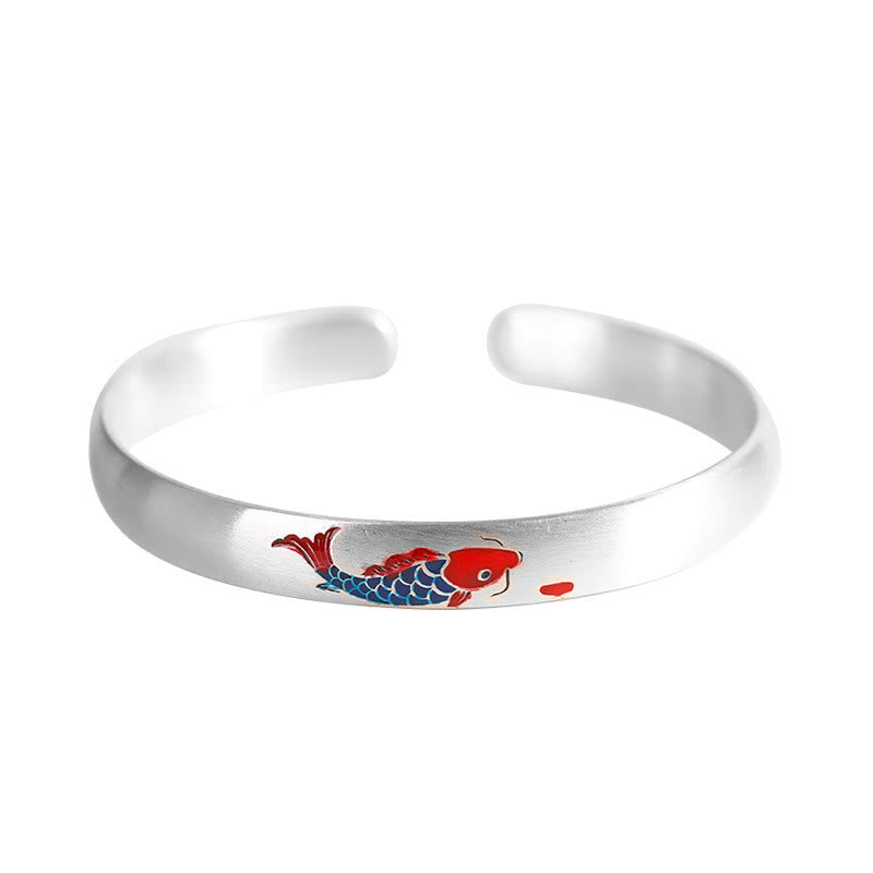 999 Silver Koi Cuff Bangle - styled on wrist with elegant outfit, fine silver