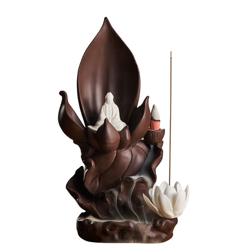 Lotus Buddha Avalokitesvara Purple Clay Incense Burner – gift box with incense sample, housewarming present set