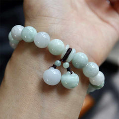 Natural Jade Pi Xiu Buddha Gourd Apple Success Bracelet – worn on wrist showing apple and bead charms, jade bangle
