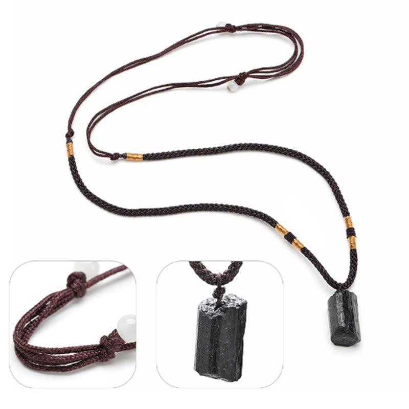 Obsidian Energy Balancing Necklace – Full necklace with pendant and adjustable knot inset detail, white background product photo