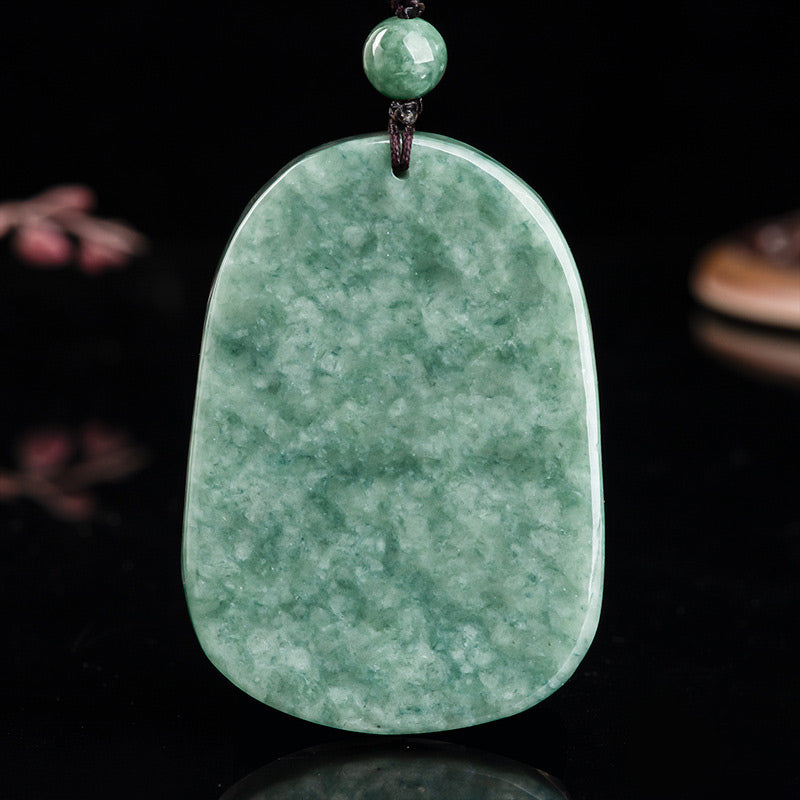 Chinese Zodiac Dragon Jade Necklace - Polished mottled green jade pendant on dark cord, natural inclusions, Luck