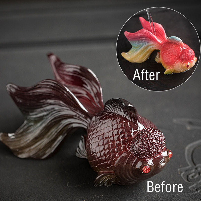 Koi Fish Resin Tea Pet – Water droplets on surface, realistic resin koi tea pet
