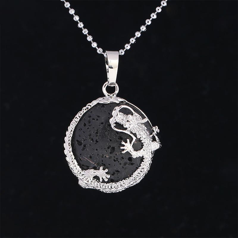 Dragon Multi-Stone Crystal Healing Pendant – Lava stone dragon with porous volcanic texture, grounding