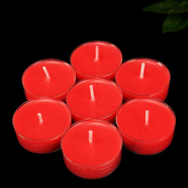 Lotus Candle Holder – Seven red tealights in clear cups, hexagonal cluster arrangement
