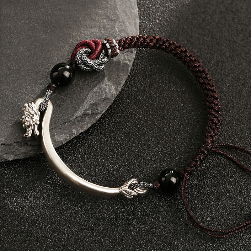 Dragon Braided Bracelet – red jacquard runner with gold floral medallions, elegant tea ceremony decor