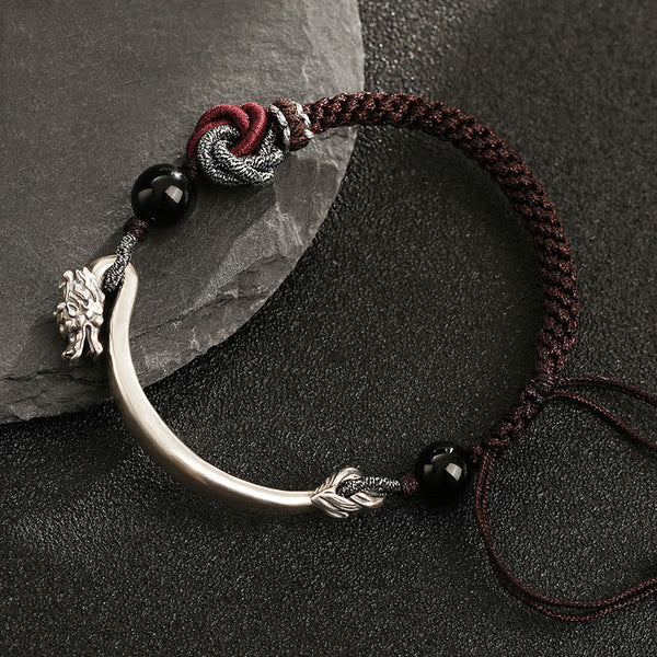 Dragon Braided Bracelet – red jacquard runner with gold floral medallions, elegant tea ceremony decor