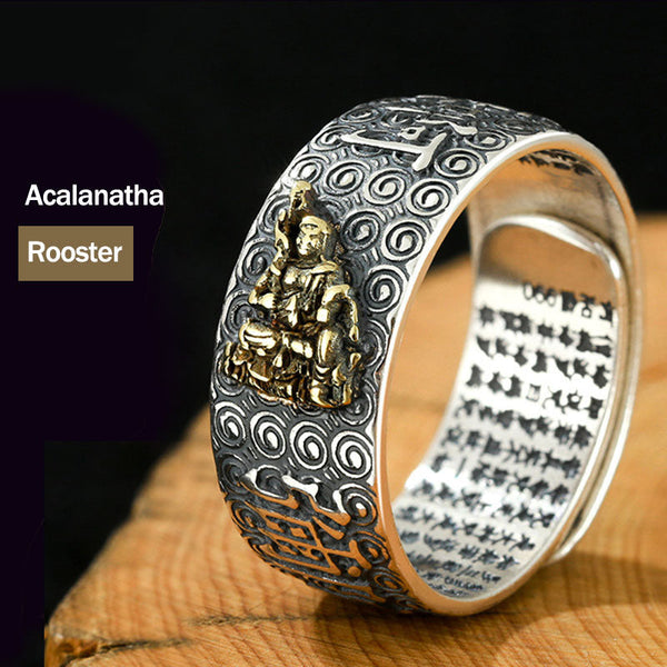 Natal Buddha Ring - Acalanatha deity ring with cloud pattern on wood, Fierce