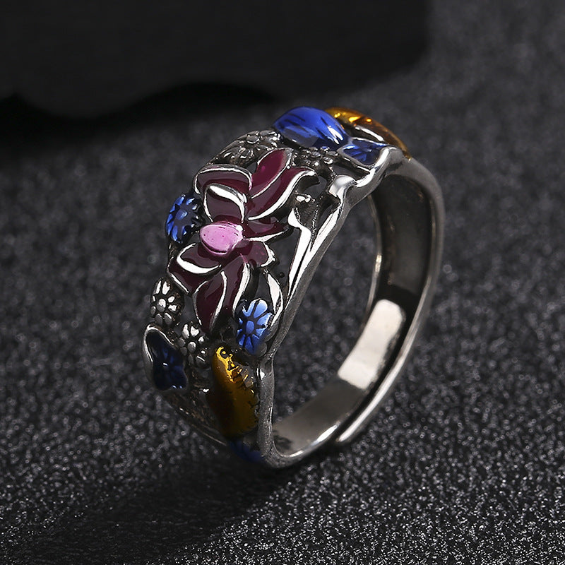 Koi Fish Lotus Ring – studio dark background, lotus and koi glow, luck wealth ring