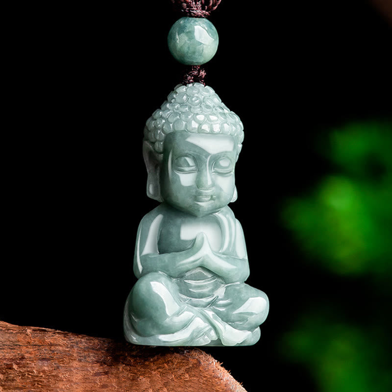 Natural Jade Meditation Buddha Amulet Necklace Serenity Pendant – hand-carved dhyana mudra Buddha, mindfulness practice amule
