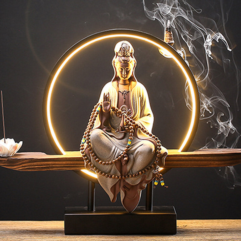 Buddha Avalokitesvara Ceramic Lotus Relaxation Incense Burner – Elegant lotus Buddha holder, peaceful meditation accent