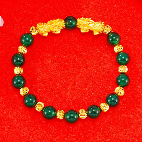 Golden Double PiXiu Agate Jade Wealth Bracelet | Luck & Protection Secondary image