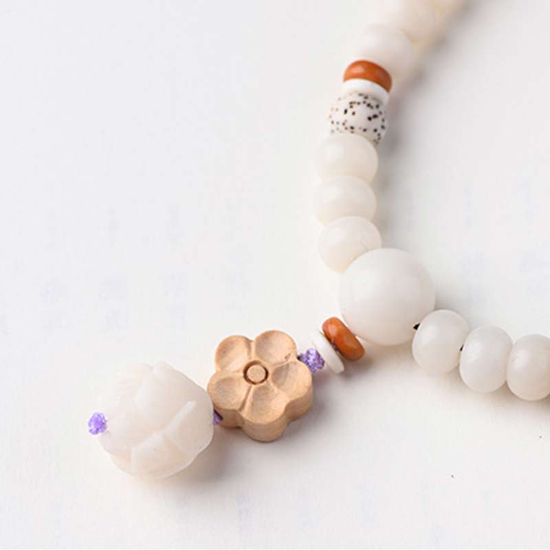 Tibetan White Jade Bodhi Lotus Blessing Bracelet | Enlightenment