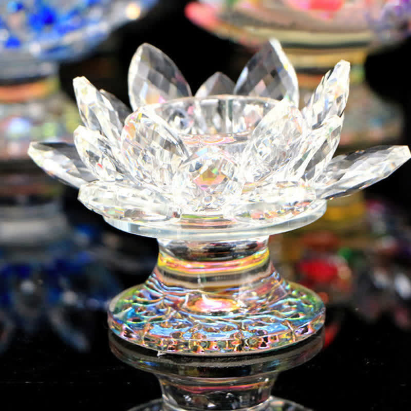 Lotus Flower Crystal Candle Holder - clear crystal lotus, brilliant light dispersion