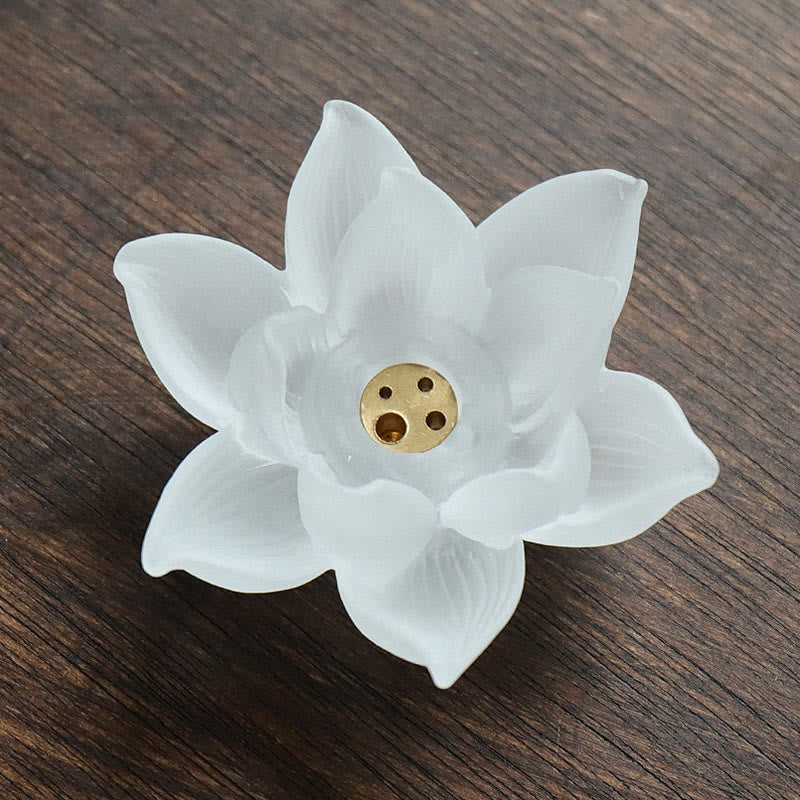 Lotus Liuli Incense Burner – four-hole brass insert on walnut, Harmonious