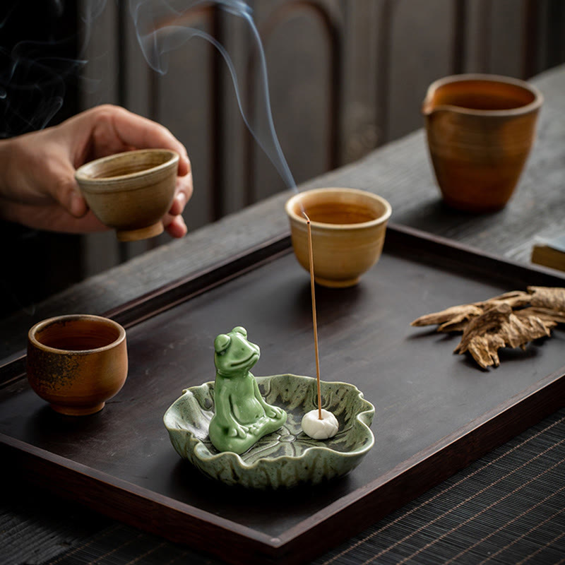 Ceramic Frog Incense Burner – Tea tray with hand and smoke, Zen living, Calming