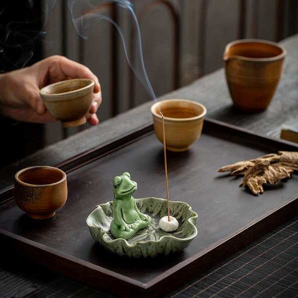 Ceramic Frog Incense Burner – Tea tray with hand and smoke, Zen living, Calming