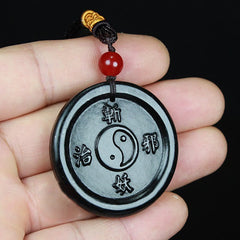 Natural Hetian Cyan Jade Yin Yang Necklace Pendant