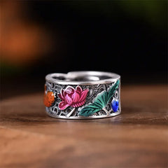 Copper Enamel Koi Fish Ring – angled view revealing ring profile height and enamel depth