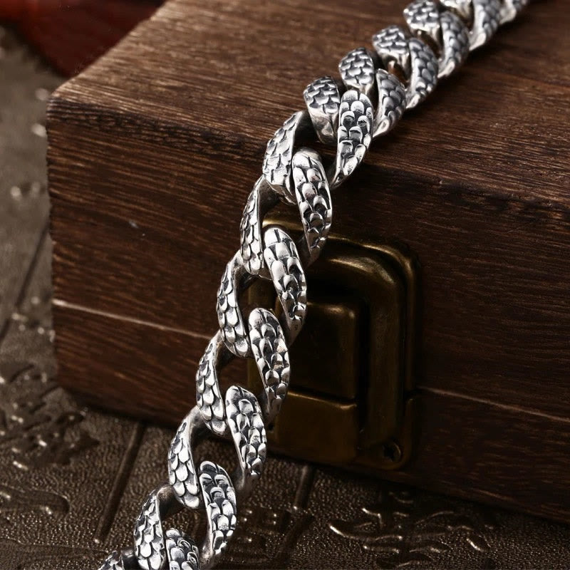 Dragon Scale Bracelet - S925 box clasp scale links on black, authentic, premium