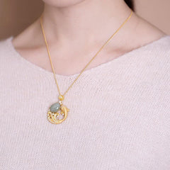 Cyan Jade Koi Fish Healing Necklace Pendant – worn on neck lifestyle shot, jade koi amulet necklace