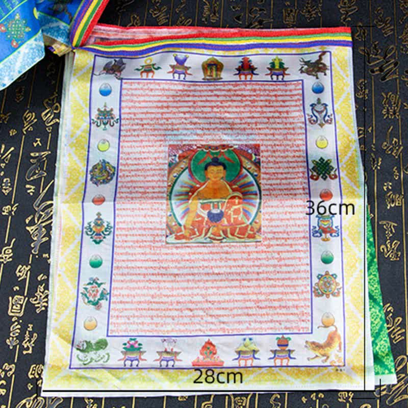 Tibetan Prayer Flag 5 Colors Windhorse Outdoor – Extensive prayer flag line with dozens of individual squares, full set