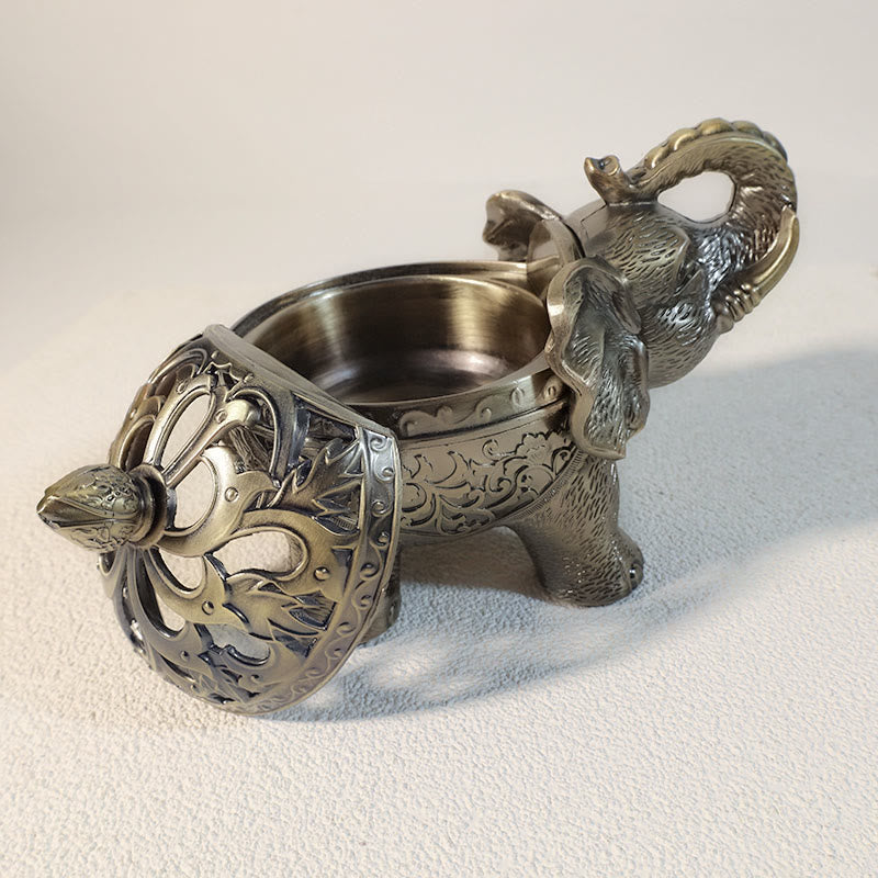Elephant Alloy Incense Burner – open cavity with lid set forward, Sacred