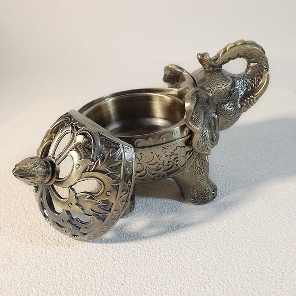 Elephant Alloy Incense Burner – open cavity with lid set forward, Sacred