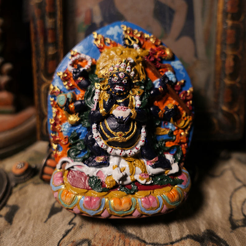 Mini Daikokuten Statue – front view of smiling wealth god holding mallet and treasure bag, clay craft