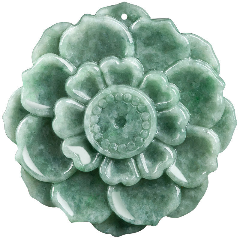 Jade Lotus Pendant Necklace – technical close-up with 50.3mm dimension annotation, Precise