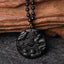 Black Obsidian Dragon Phoenix Pendant - Detailed relief carving of dragon and phoenix on obsidian disc with bead chain, Luck