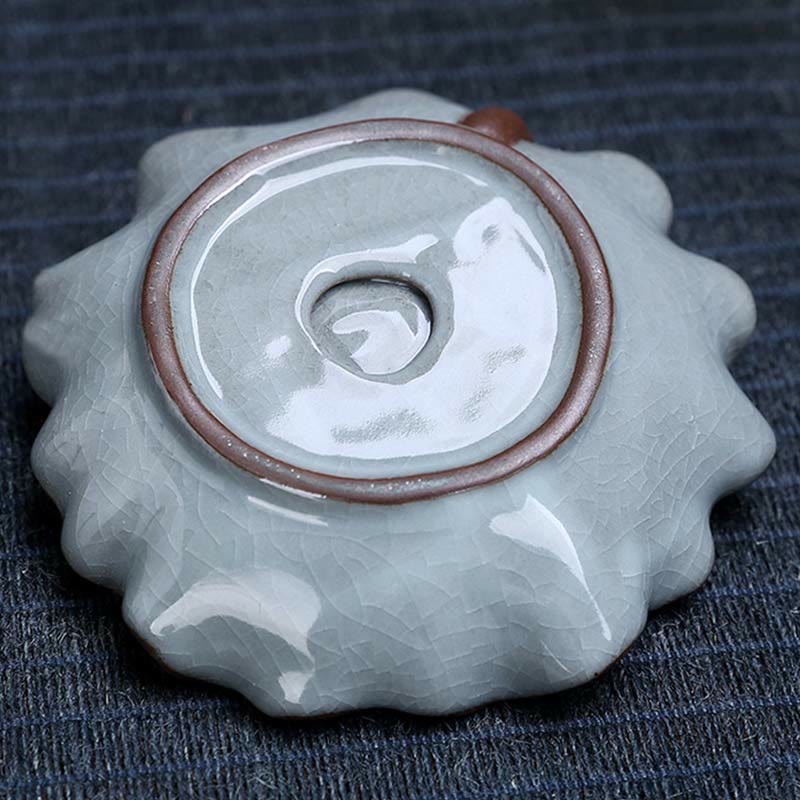 Lotus Ceramic Backflow Incense Burner - overhead view of scalloped petal dish, brown rimmed center well