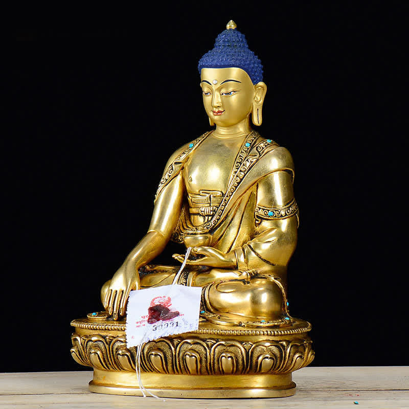 Shakyamuni Compassion Copper Buddha Statue Home Decoration – side robe folds lotus seat, copper casting craft