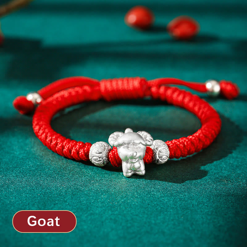 999 Sterling Silver Zodiac Red Rope Kids Bracelet - Monkey charm on red cord with beads, playful zodiac jewelry