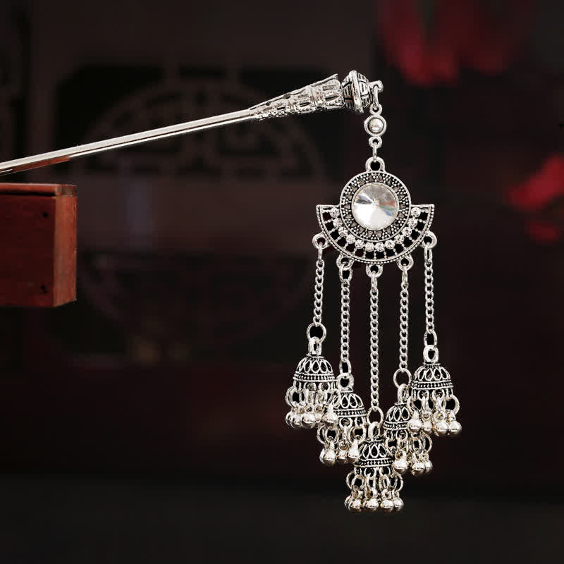 Bells variant fan-shaped filigree hairpin with small bell tassels