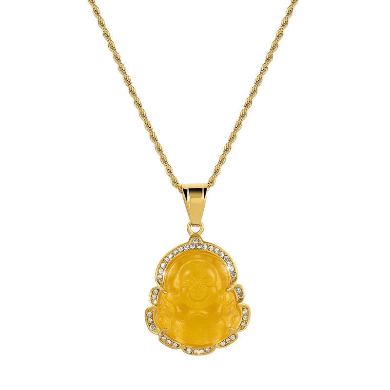 18K Gold Filled Laughing Buddha Jade Necklace – Magnified gold filled layer diagram, quality cross section