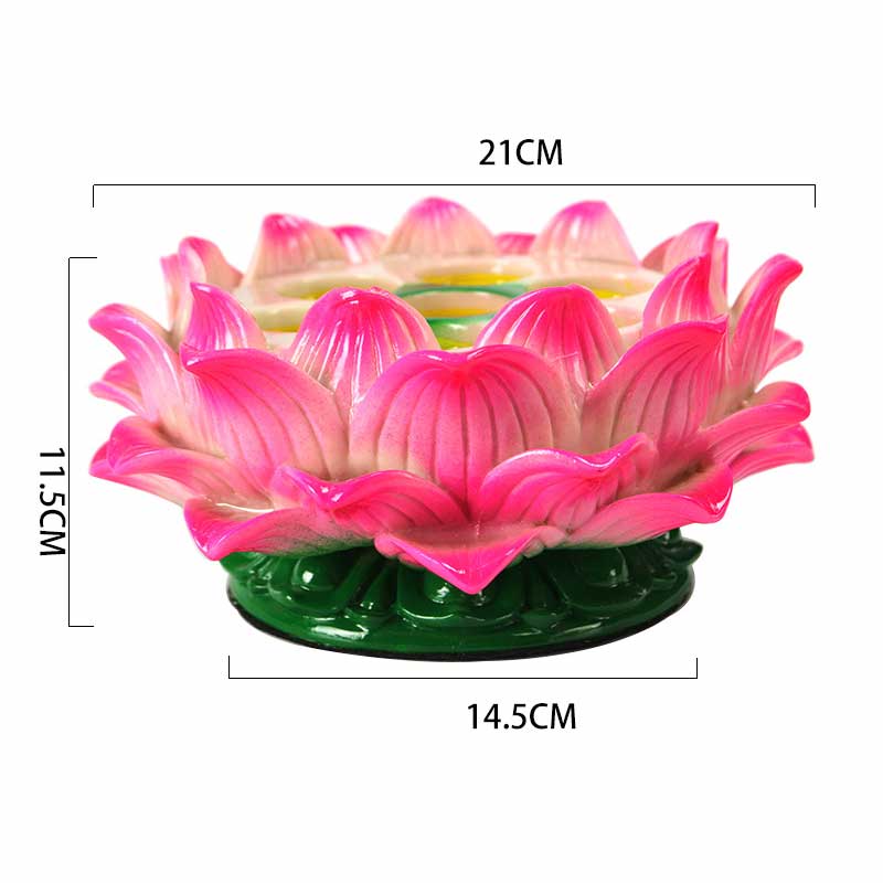 Lotus Candle Holder – Large 21cm pink glazed lotus with green pedestal, Buddhist devotion