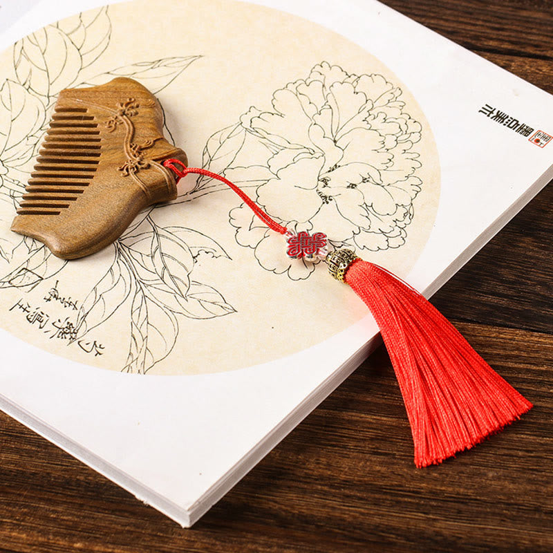 Green Sandalwood Flower Engraved Comb, image 14
