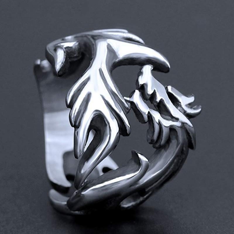 Dragon Pattern Protection Ring – dragon claw with thorn vines, Aggressive