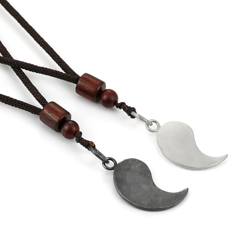 Sterling Silver Yin Yang Pendant - Matching his and hers teardrop pendants on black cord, couples friendship necklace