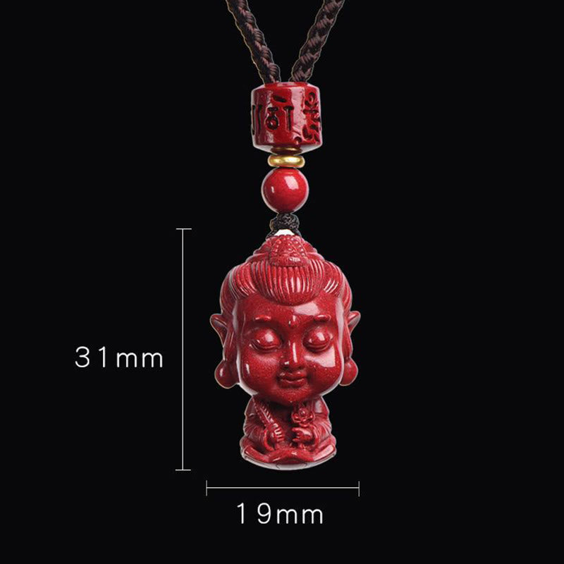 Collier Pendentif Amulette en Cinabre du Bouddha Protecteur du Zodiaque Chinois