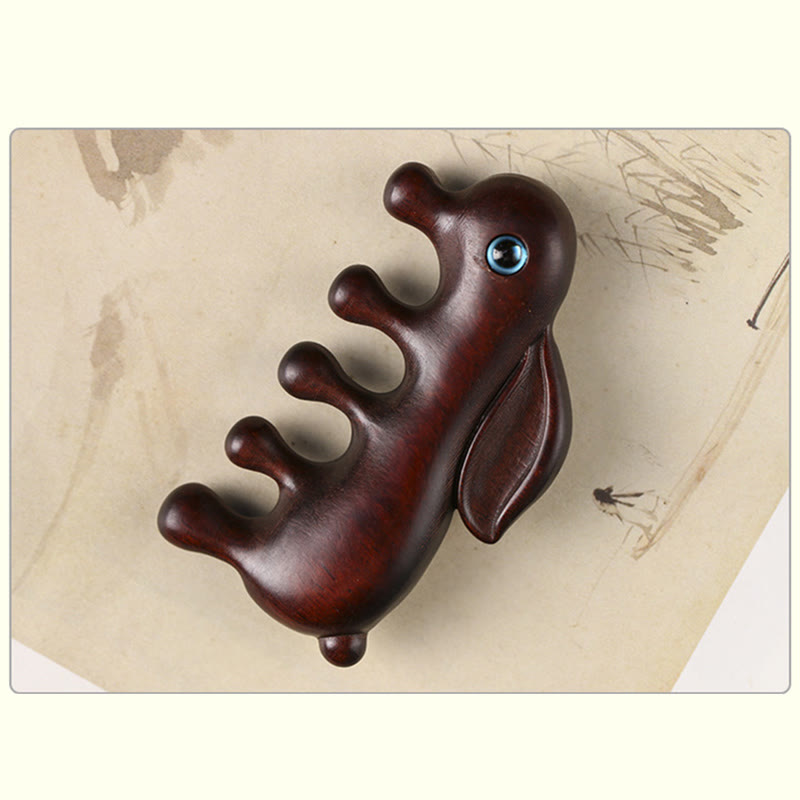 Red & Green Sandalwood Bunny Massage Comb – Green Sandalwood 80*44*15mm, image 2