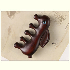 Red & Green Sandalwood Bunny Massage Comb – Green Sandalwood 80*44*15mm, image 2