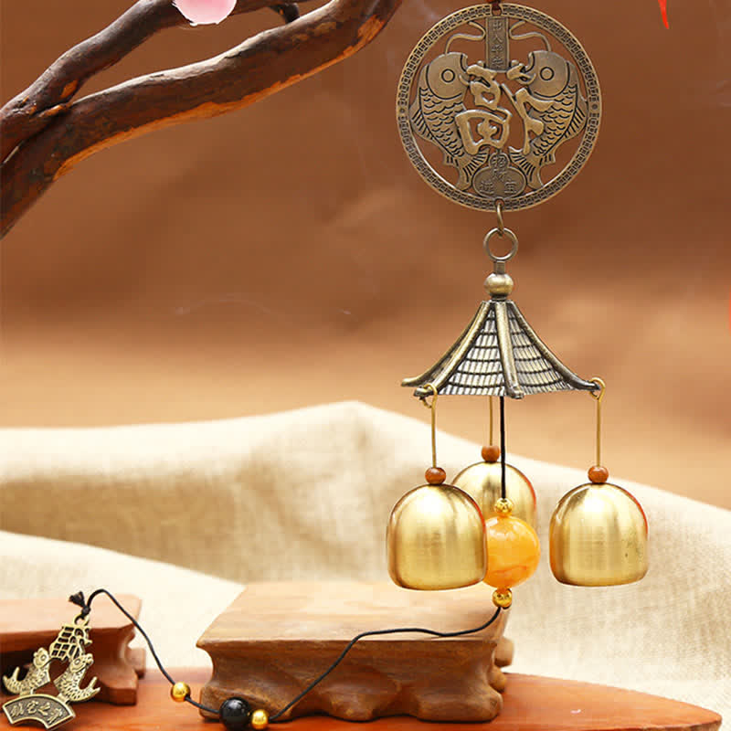 Feng Shui Copper Koi Fish Bagua Kirin Wind Chime Wall Hanging Ornament – koi fish detail, copper craft