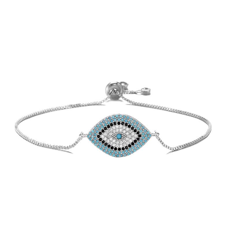 Evil Eye Healing Bracelet – Silver bolo bracelet with turquoise nazar evil eye on pure white background