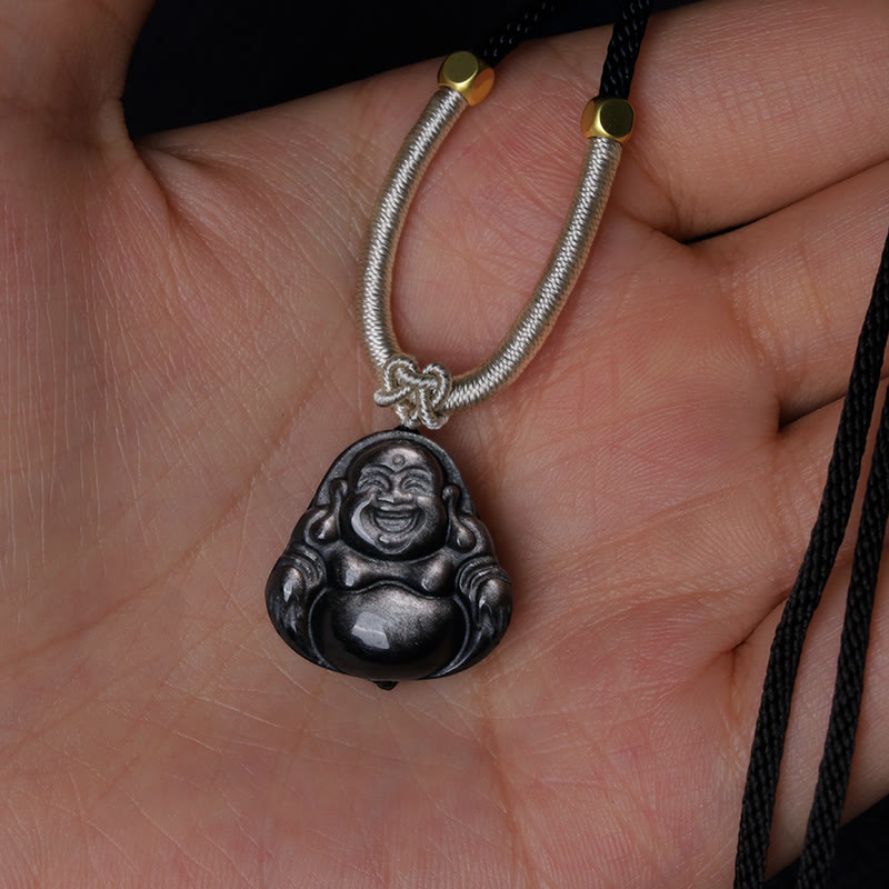 Cinnabar Laughing Buddha Yin Yang Zodiac Necklace – chain and clasp detail, adjustable sacred necklace