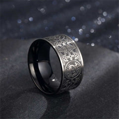Four Guardian Beasts Ring – wolf medallion with Nordic knotwork, Strength