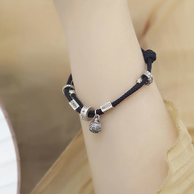 Silver Gold Koi Pixiu Bracelet - worn on wrist front, gold beast and koi on braid