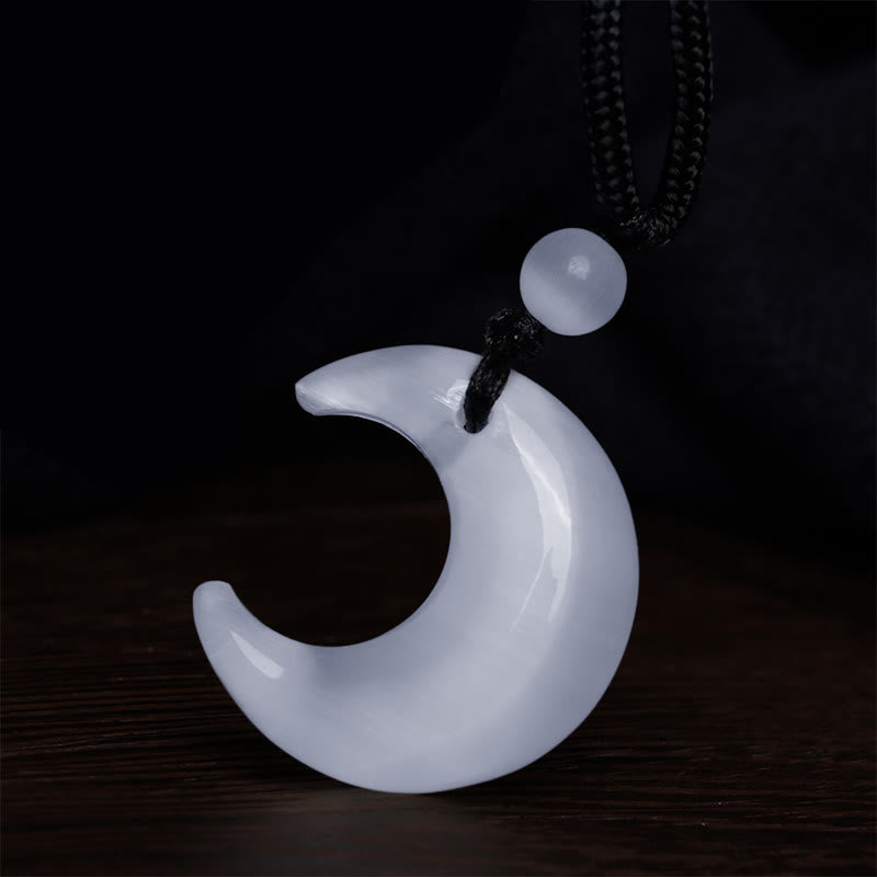 Silver Sheen Obsidian Yin Yang Pendant - White selenite moon over water with cosmic backdrop, crystal pendant