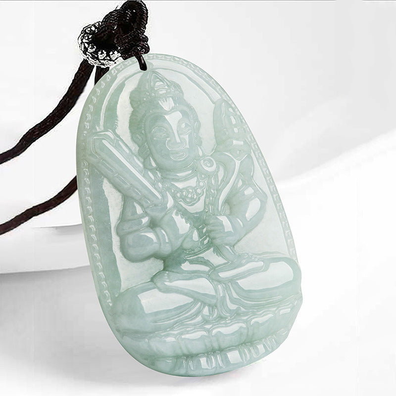 Zodiac Buddha Jade Necklace – front view of carved jade natal Buddha pendant, white background, protective talisman