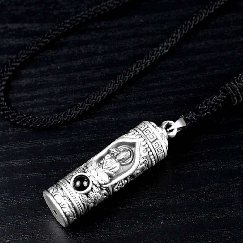 Chinese Zodiac Natal Buddha Projection Necklace – Angled view with Yin-Yang inlay, Taoist-Buddhist fusion, balanced harmony